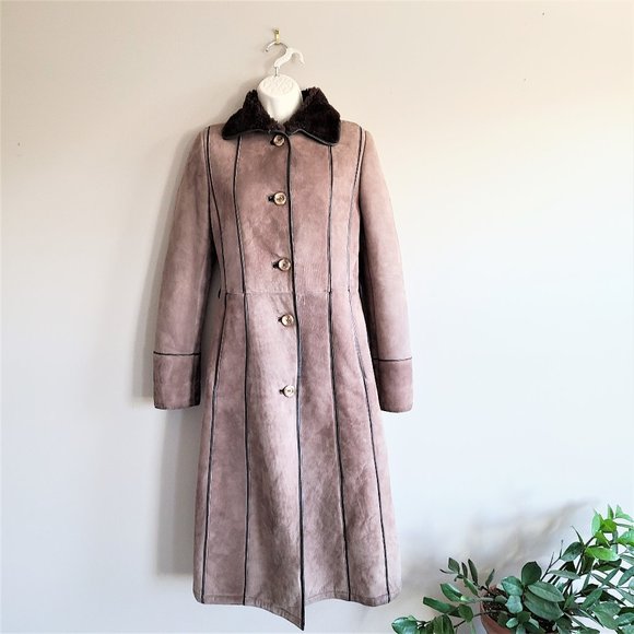 Real shearling/sheepskin Leather Attic Vintage long coat with leather details. - Picture 1 of 15